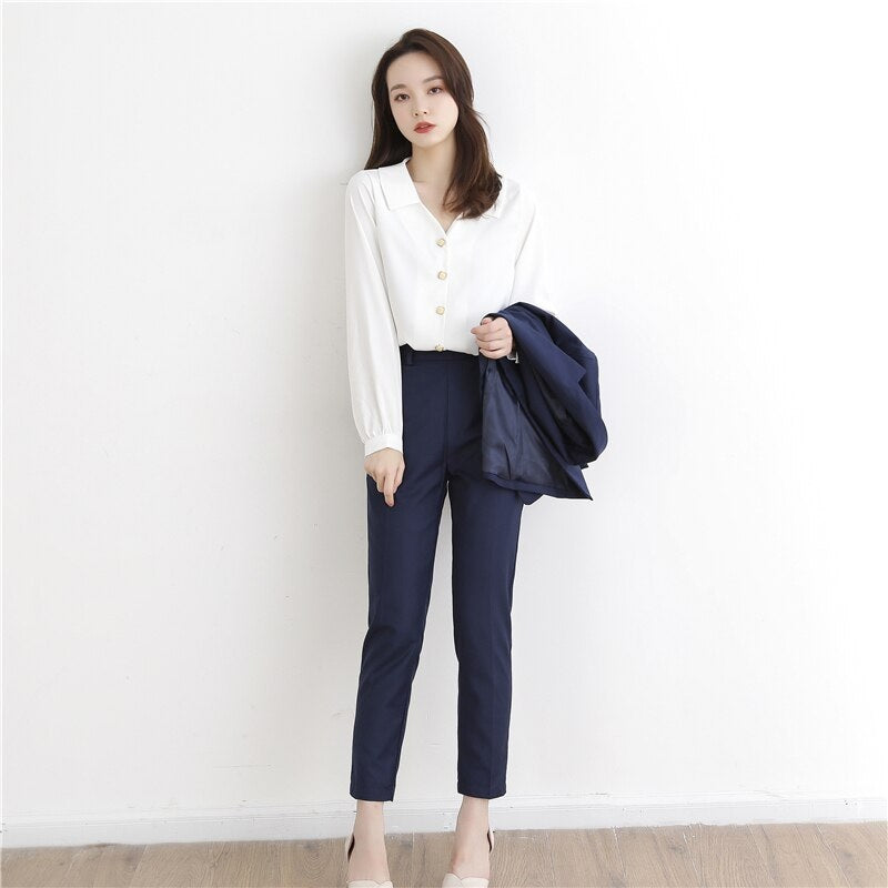 Casual Turndown Collar Button Pants Sets Mssza