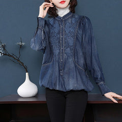 Cotton Denim Shirts Embroidery Blouses Tops Mssza