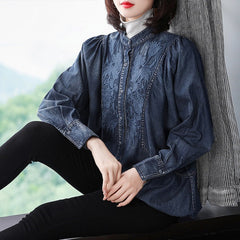 Cotton Denim Shirts Embroidery Blouses Tops Mssza