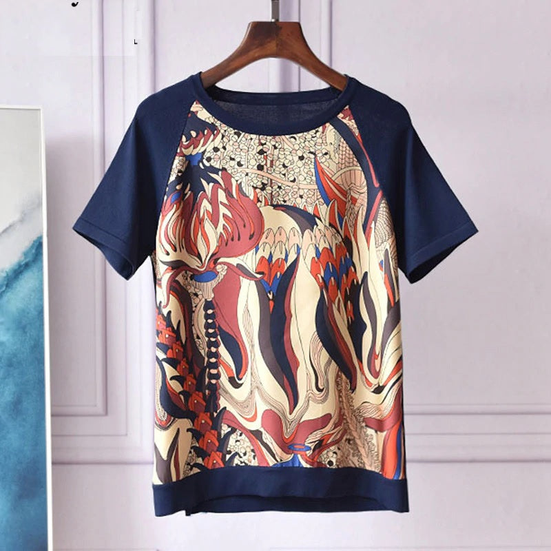 Designer Silk Print Patchwork Knitting T Shirts Mssza