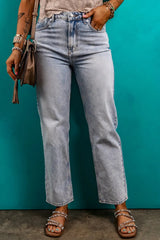 Elegant Daily Casual Pocketed Mid-Rise Waist Jeans Pants Mssza