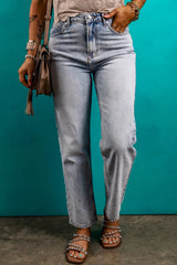 Elegant Daily Casual Pocketed Mid-Rise Waist Jeans Pants Mssza
