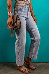 Elegant Daily Casual Pocketed Mid-Rise Waist Jeans Pants Mssza