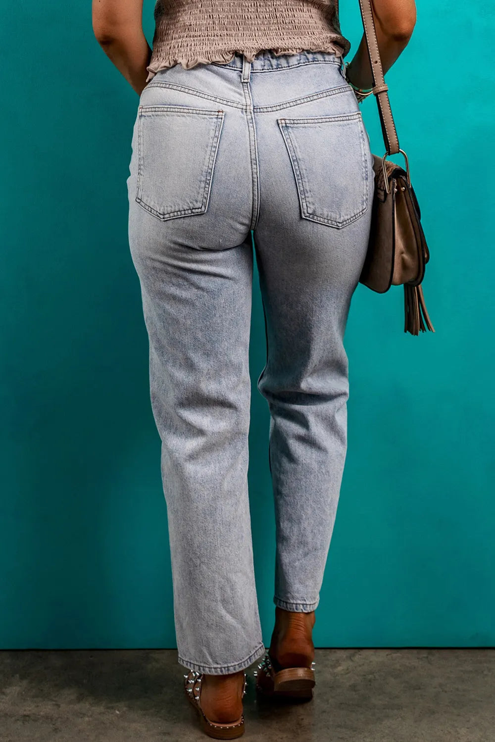 Elegant Daily Casual Pocketed Mid-Rise Waist Jeans Pants Mssza
