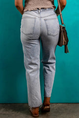 Elegant Daily Casual Pocketed Mid-Rise Waist Jeans Pants Mssza