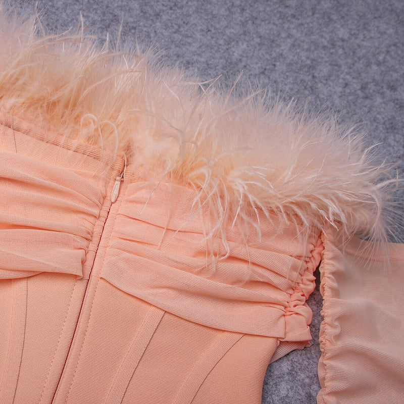 Feathers Off Shoulder Long Sleeve Bodysuit Mssza