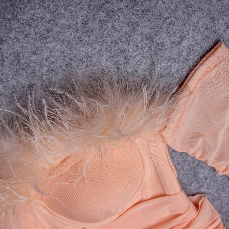 Feathers Off Shoulder Long Sleeve Bodysuit Mssza