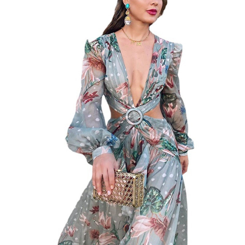 Long Sleeved Ruffles Deep V Neck Long Beach Prom Dresses Mssaz Desses