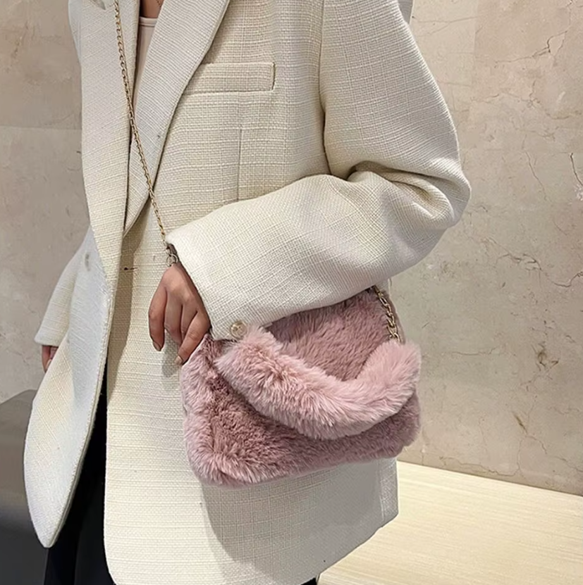 Fluffy Chain Underarm Solid Color Handbag Bag Mssza