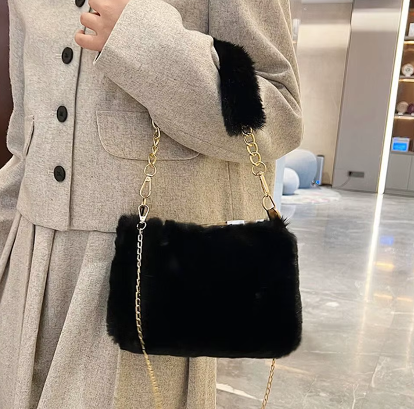 Fluffy Chain Underarm Solid Color Handbag Bag Mssza
