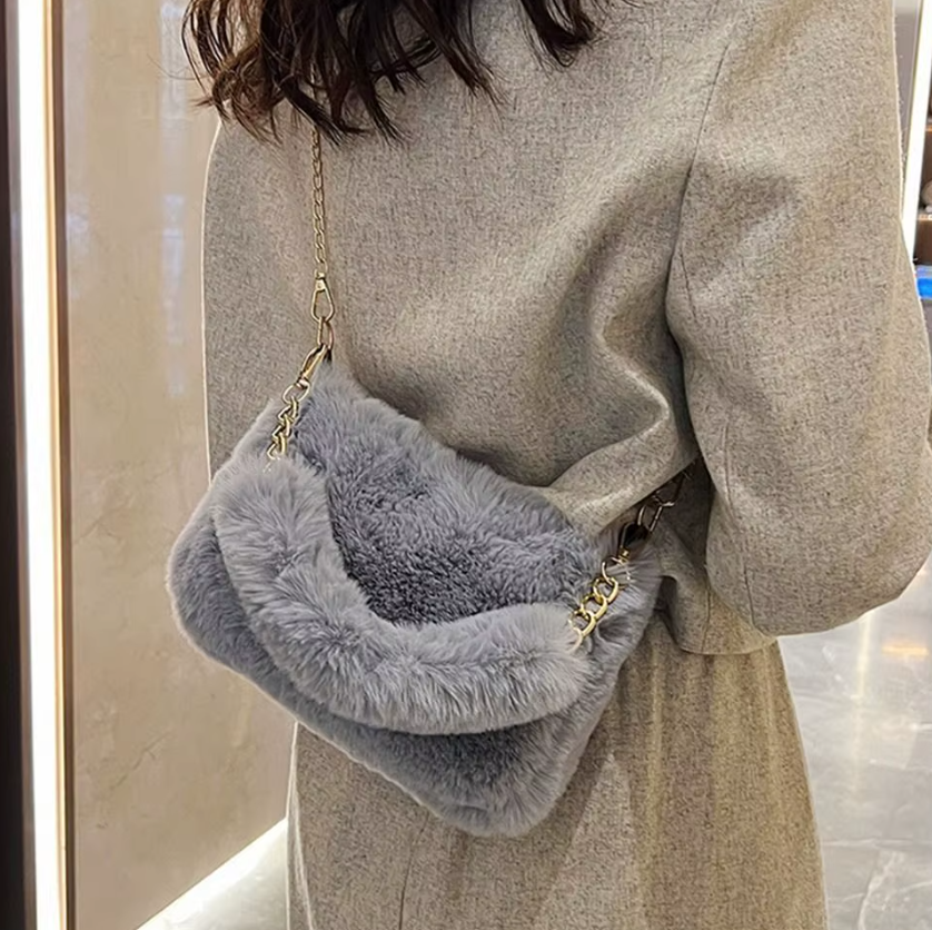 Fluffy Chain Underarm Solid Color Handbag Bag Mssza