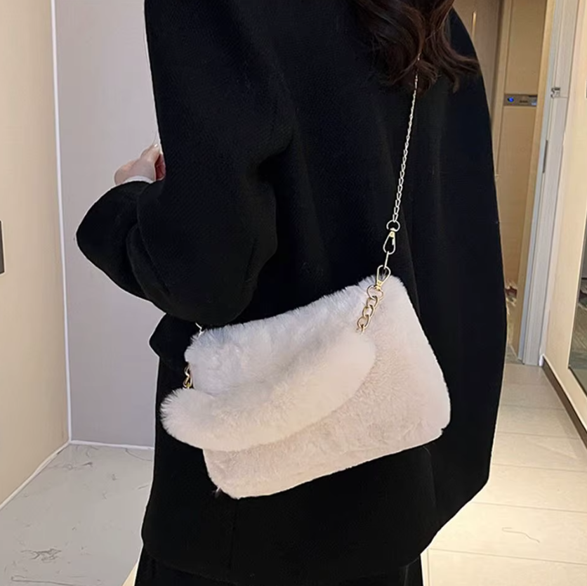 Fluffy Chain Underarm Solid Color Handbag Bag Mssza