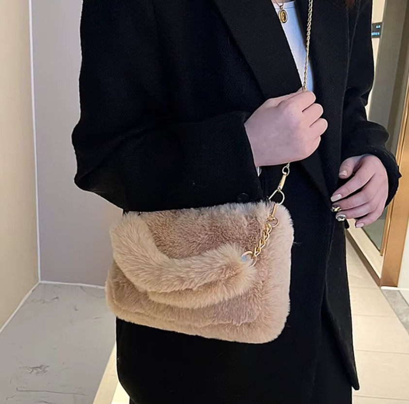 Fluffy Chain Underarm Solid Color Handbag Bag Mssza
