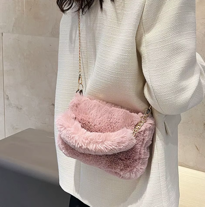 Fluffy Chain Underarm Solid Color Handbag Bag Mssza