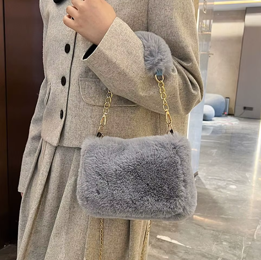 Fluffy Chain Underarm Solid Color Handbag Bag Mssza