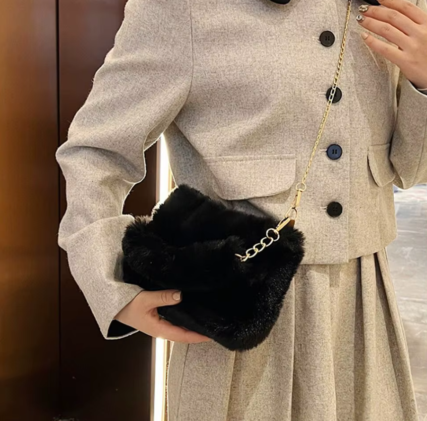 Fluffy Chain Underarm Solid Color Handbag Bag Mssza