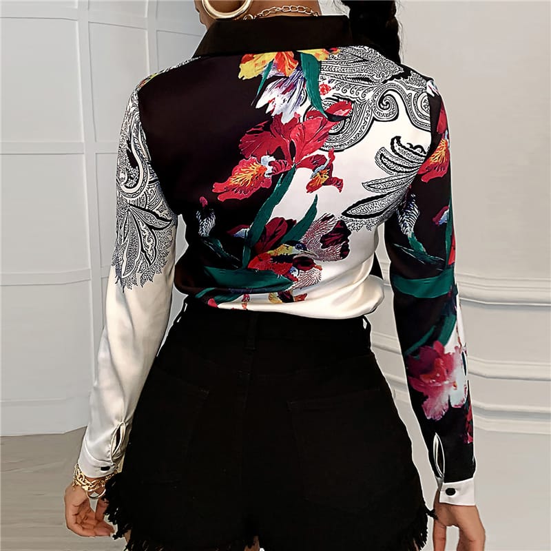 Lapel Single Breasted Floral Printed Blouse Mssza