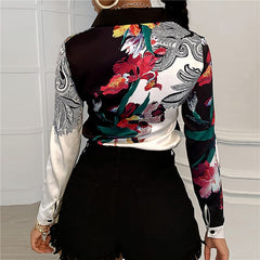 Lapel Single Breasted Floral Printed Blouse Mssza