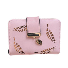 Leaf Hollow Out PU Leather Card Holder Short Wallet Mssza