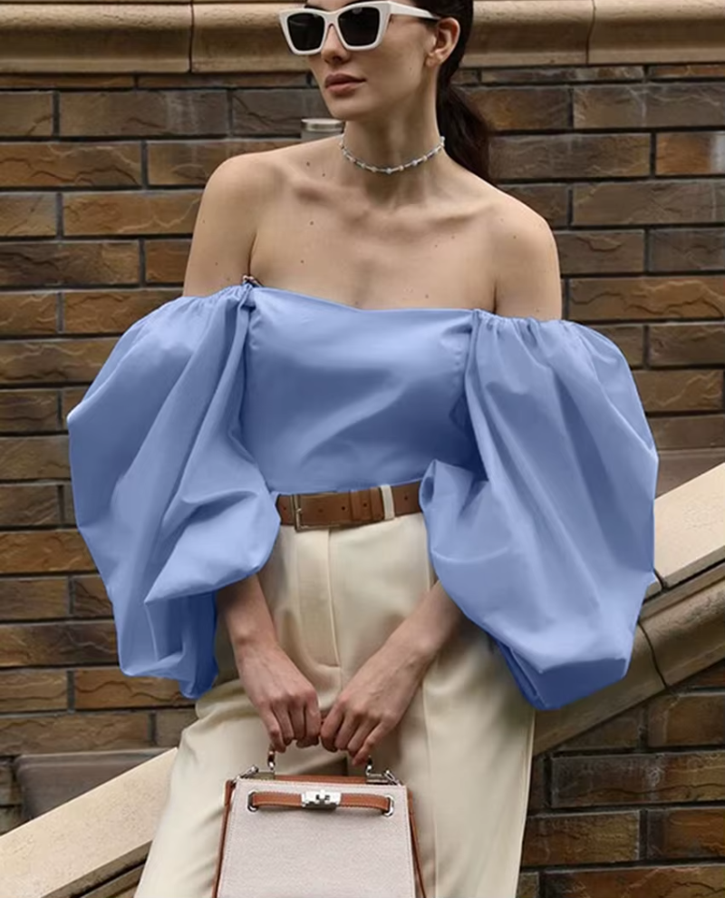 Loose Elegant Square Collar Puff Sleeve Shirts Casual Classic Shirt Solid Top Mssza