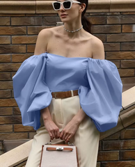 Loose Elegant Square Collar Puff Sleeve Shirts Casual Classic Shirt Solid Top Mssza