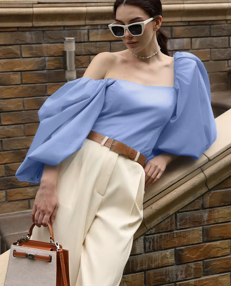 Loose Elegant Square Collar Puff Sleeve Shirts Casual Classic Shirt Solid Top Mssza