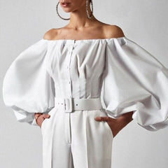 Off Shoulder Lantern Sleeve Elegant Blouses Mssza