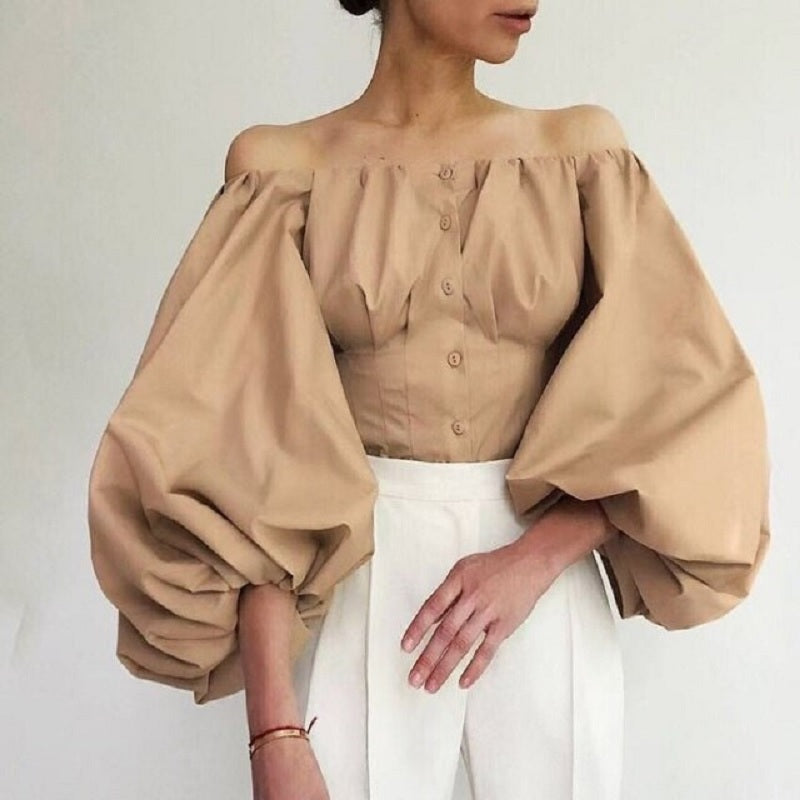 Off Shoulder Lantern Sleeve Elegant Blouses Mssza