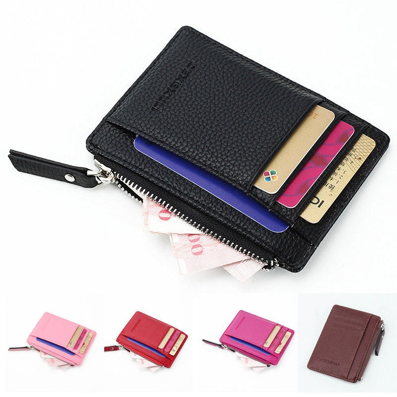 PU Leather Metal Card Holder Money Cash Clip Mini Wallet Mssza