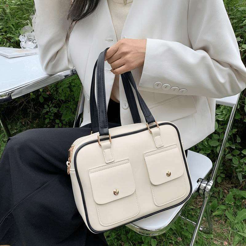 Preppy Style PU Leather Tote Bag Handbag Large Capacity PU Travel Shoulder Bags Mssza