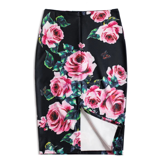 Floral Printed Pencil Long Skirt Office Skirts High Waist Slim Bodycon Mssza