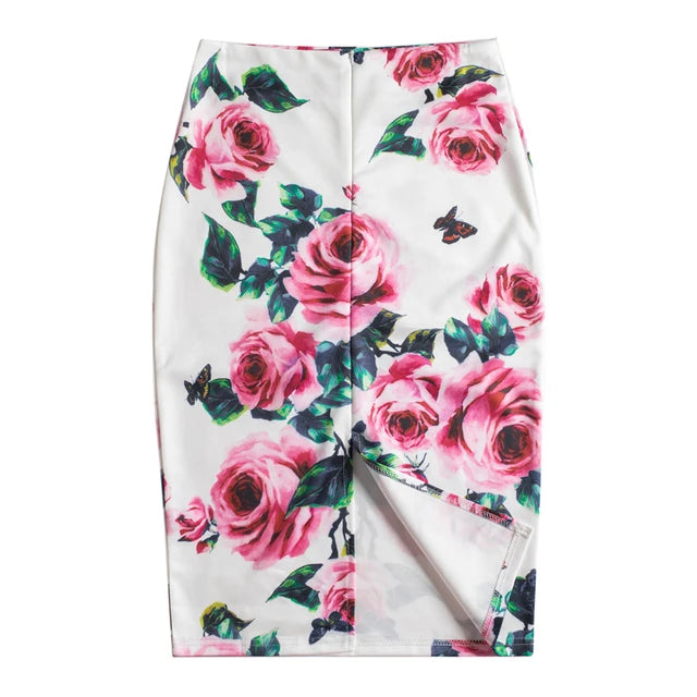 Floral Printed Pencil Long Skirt Office Skirts High Waist Slim Bodycon Mssza