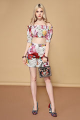 Runway Sets Slash neck Top + Boho Beach Holiday Shorts Set Mssza