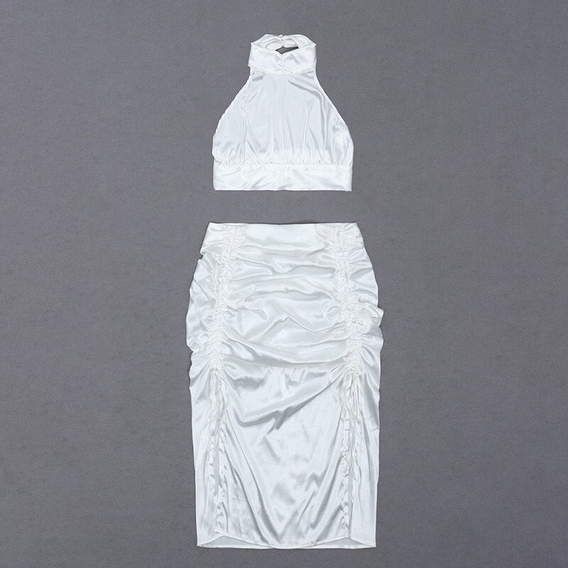 Backless Crop Top Split Drape Party Skirts Set Mssza