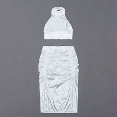 Backless Crop Top Split Drape Party Skirts Set Mssza