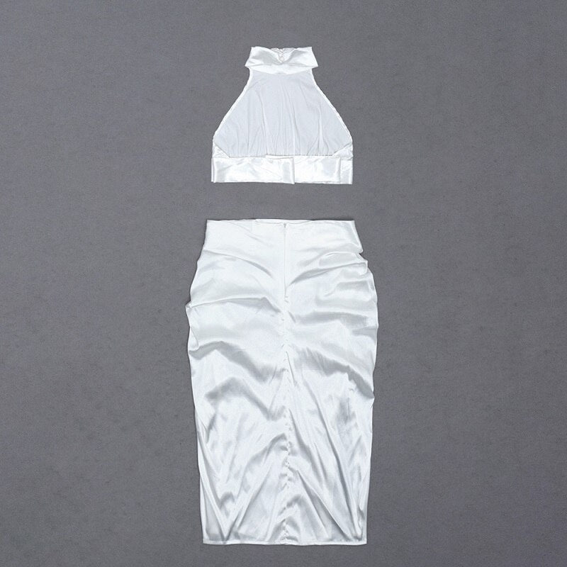 Backless Crop Top Split Drape Party Skirts Set Mssza