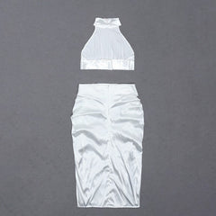 Backless Crop Top Split Drape Party Skirts Set Mssza