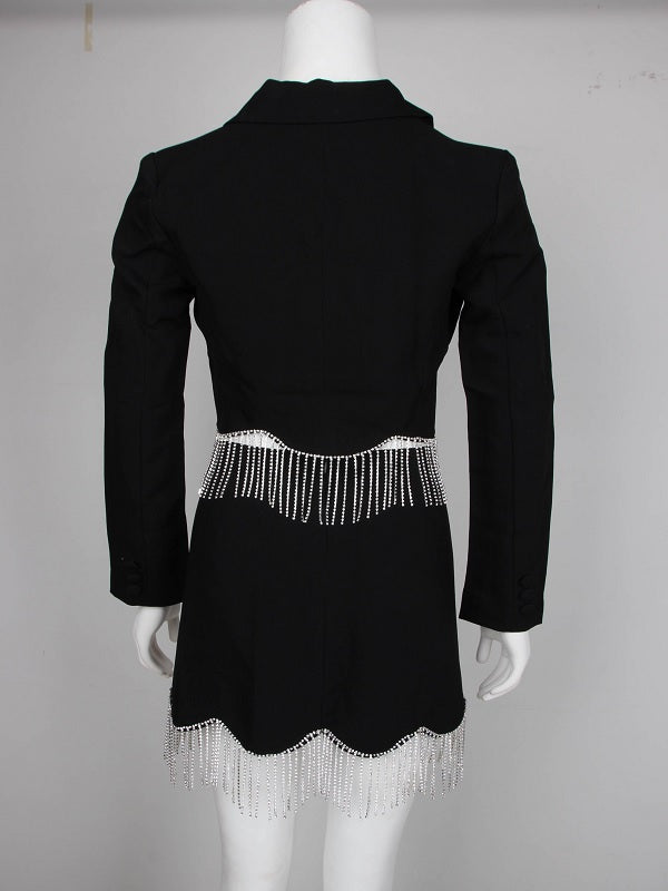 Shining Tassel Crop Jacket & Mini Skirt Two Pieces Set Mssza