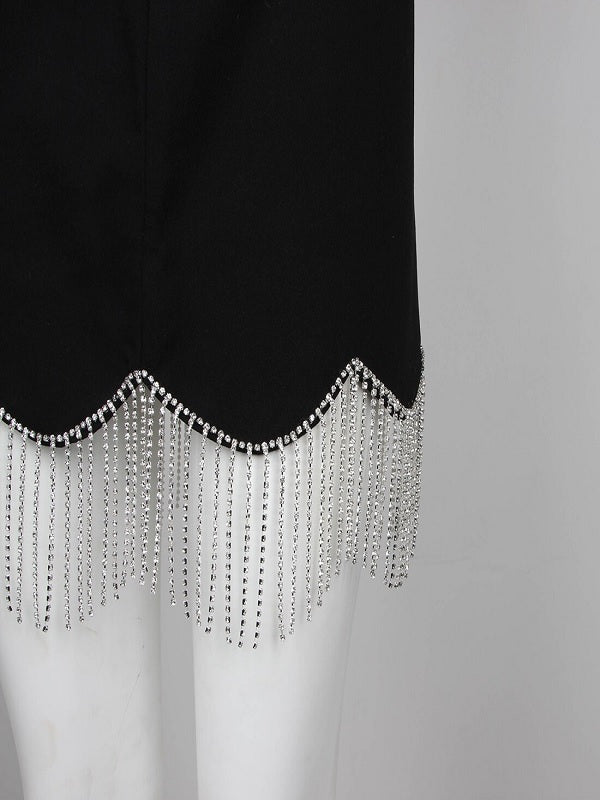 Shining Tassel Crop Jacket & Mini Skirt Two Pieces Set Mssza