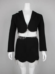 Shining Tassel Crop Jacket & Mini Skirt Two Pieces Set Mssza