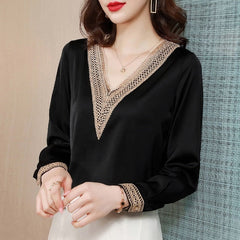 Silk Casual V-Neck Tops Mssza