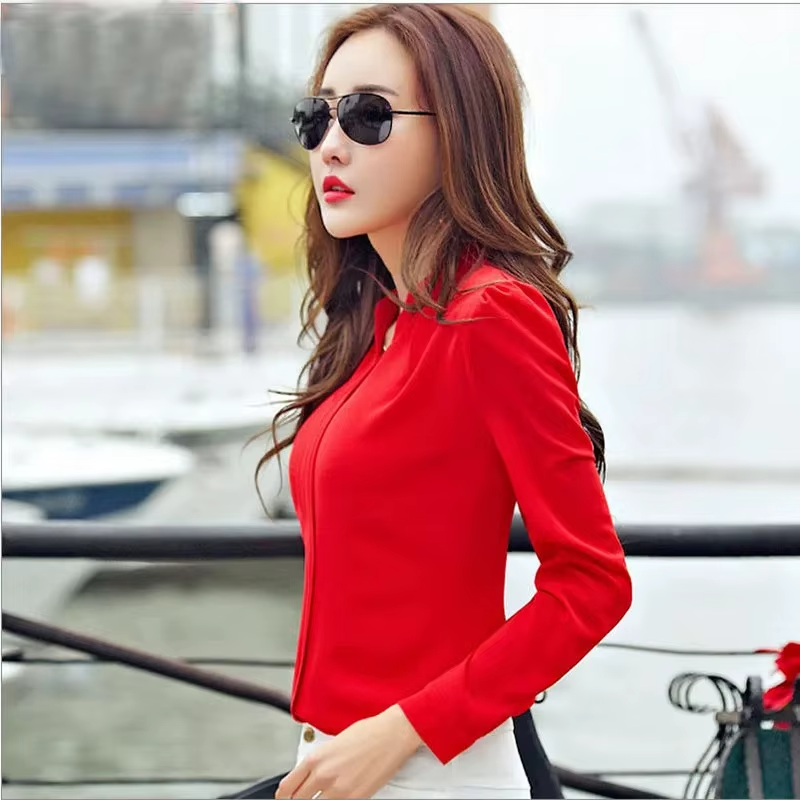 Slim Blouse Long Sleeve V Neck Elegant Ladies Office Shirts Mssza