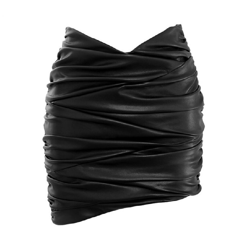 Slim Shirt & Asymmetric Leather Skirt Skirts Set Mssza
