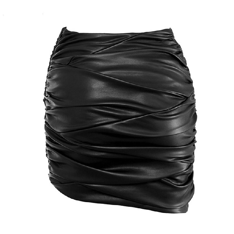 Slim Shirt & Asymmetric Leather Skirt Skirts Set Mssza