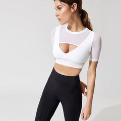 Solid Color Hollow Out Patchwork Sports Top Mssza