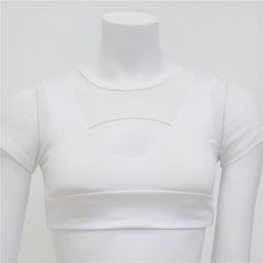 Solid Color Hollow Out Patchwork Sports Top Mssza
