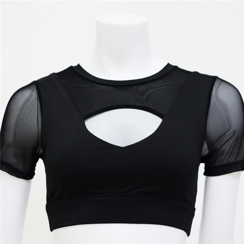 Solid Color Hollow Out Patchwork Sports Top Mssza