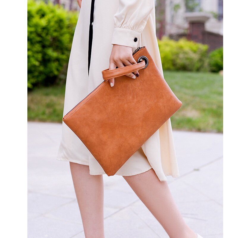 Solid Handbag Women's Clutch Bag Leather Women Envelope Bag Zipper Evening Bag Mssza