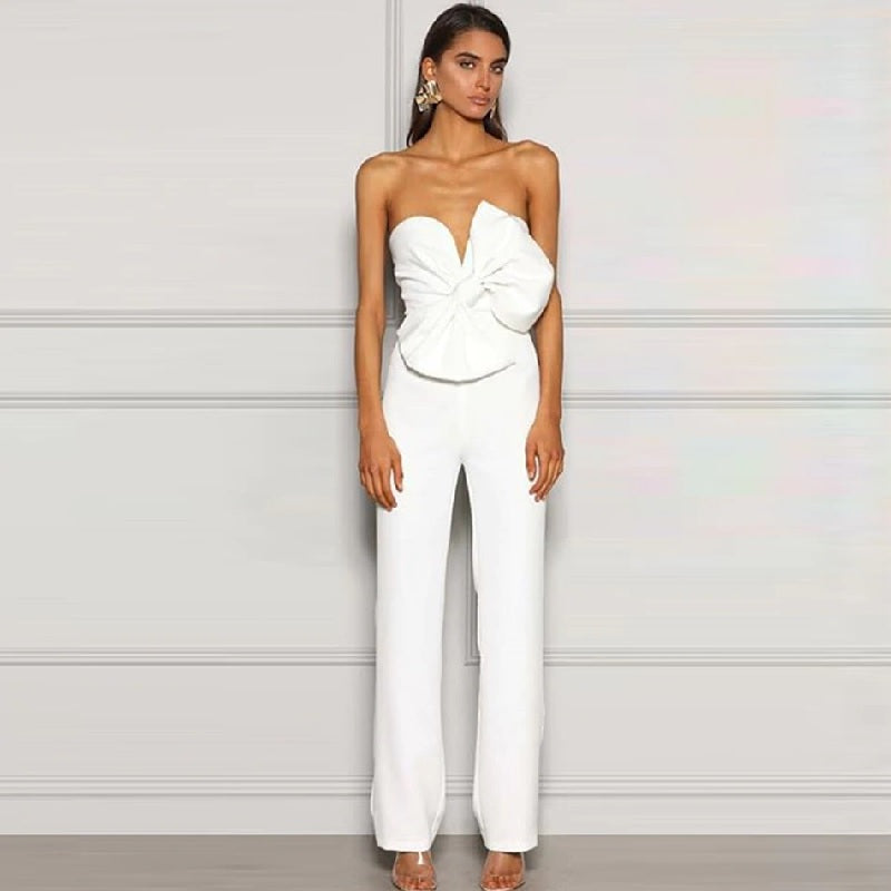 Strapless Bow Backless Bodycon Jumpsuit Mssza