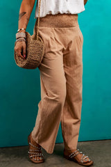 Street Wear Pant Smocked Elastic Waist Pants with Pockets Mssza